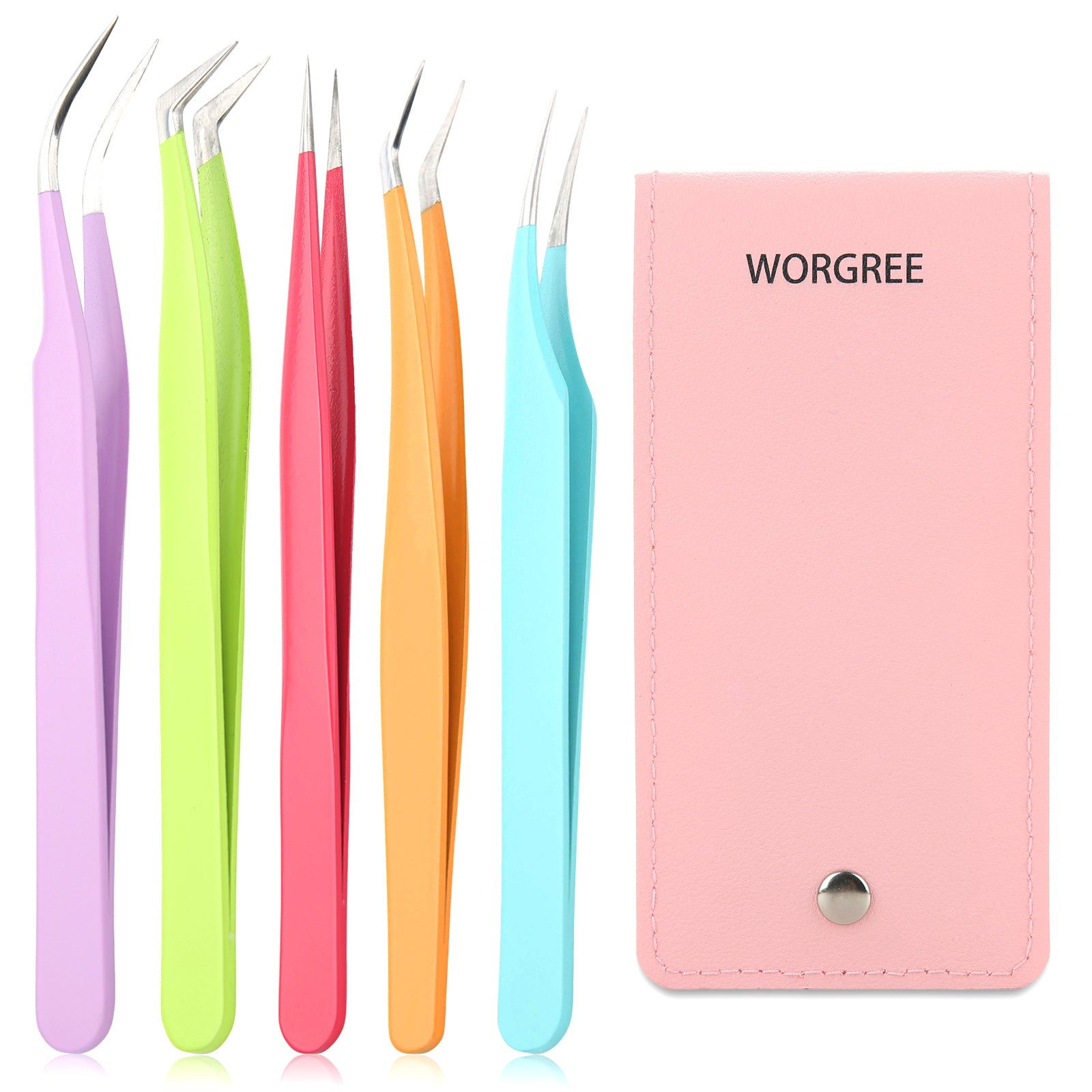 WORGREE  5pcs Eyelash Extension Tweezers for Eyelash Extensions with Pocket Bag Christmas Gift and Stocking Stuffers for Girls Women