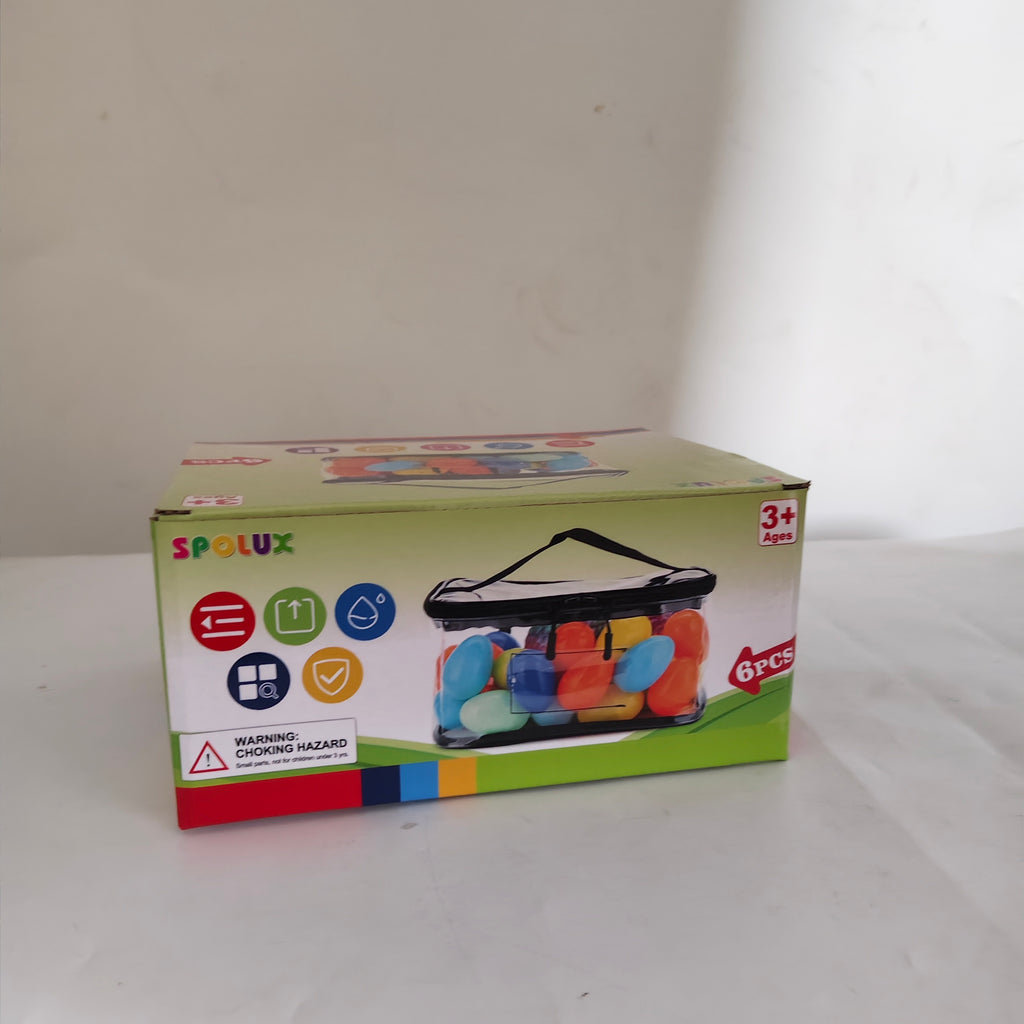 SPOLUX 6pcs Clear Toys Storage Bags with Name Tag and Manual Pocket Waterproof PVC Toys Organizers Case