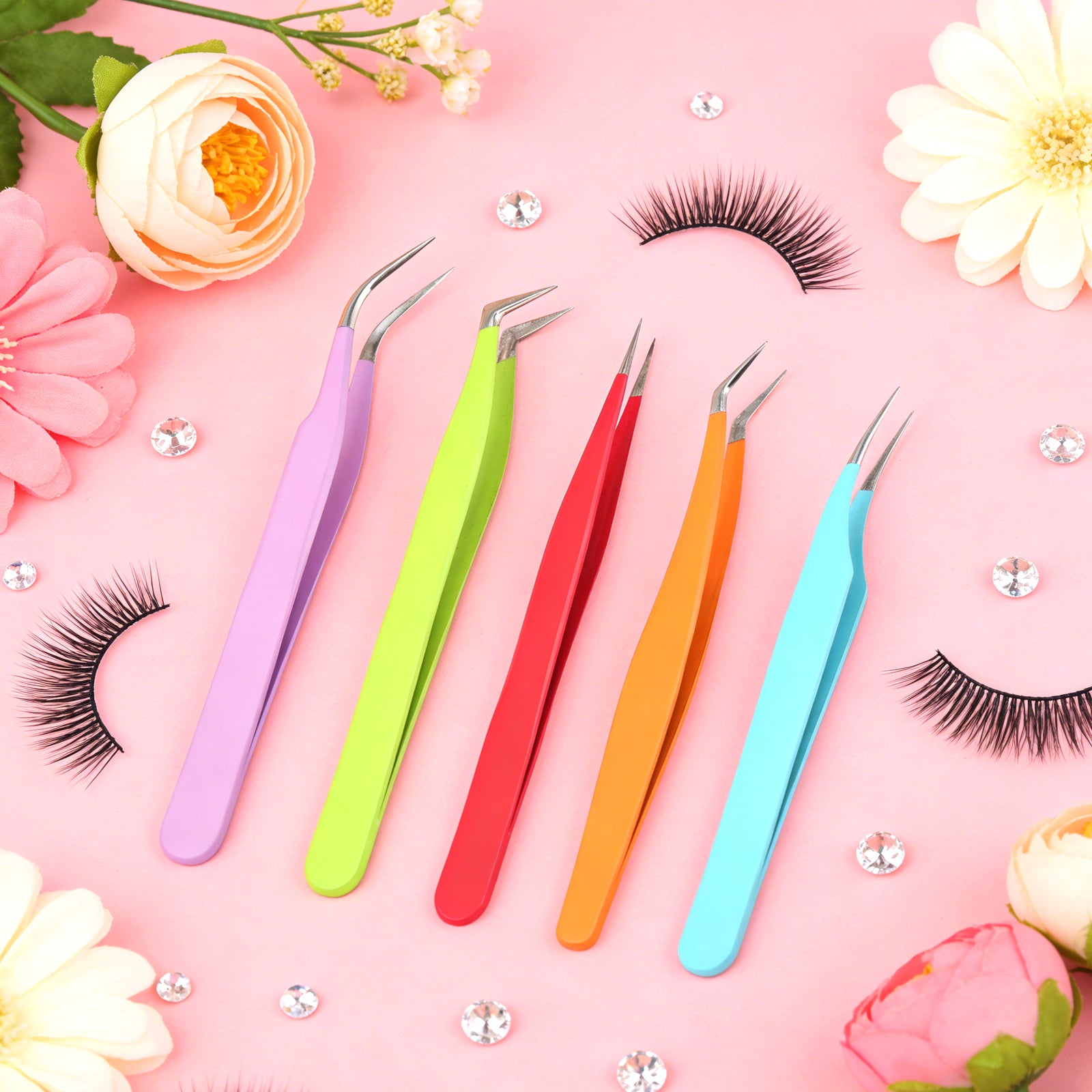 WORGREE  5pcs Eyelash Extension Tweezers for Eyelash Extensions with Pocket Bag Christmas Gift and Stocking Stuffers for Girls Women