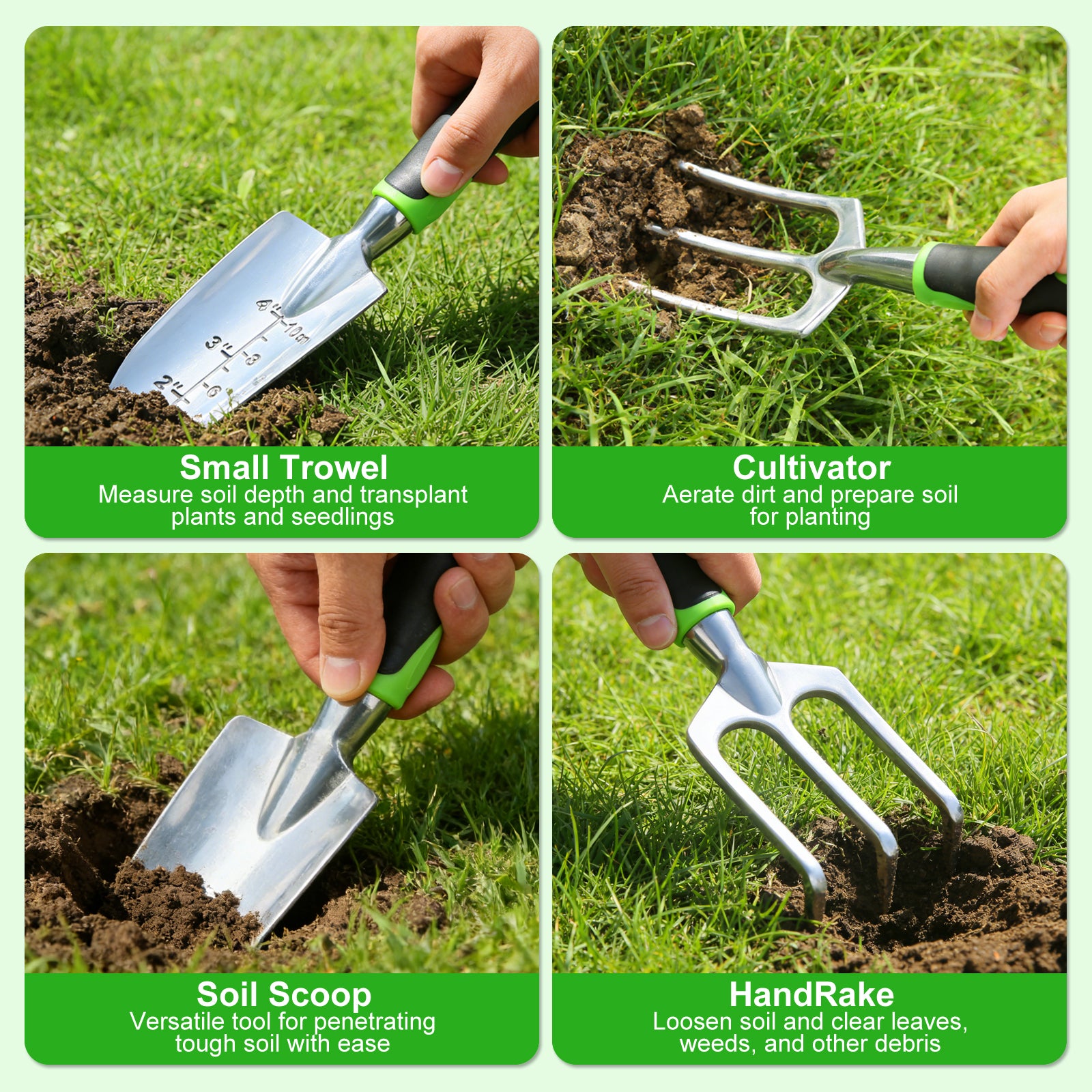 WORGREE Garden Tools Set of 8pcs with Hand Rake Weeder Pruning Shears in Storage Bag