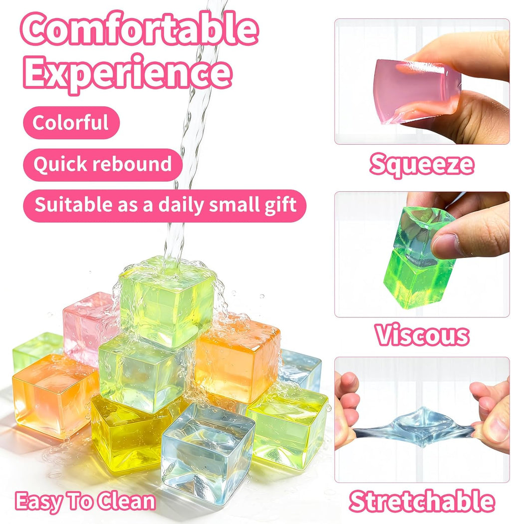 24Pcs Stress Balls Fidget Toys Adults, Ice Cube Squeeze Toys - Square Squeeze Ball Sensory Toys, Squeeze Toys - Small, Stress Balls for Adults, Easter, Christmas, Party Favors, Stocking Stuffers